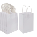  100 Pack 5.25x3.25x8.25 Inch Small White Kraft Paper Bags with Handles Bulk for Birthday Wedding Party Favors Grocery Retail Shopping Business Goody Craft Gift Bags Cub Sacks 