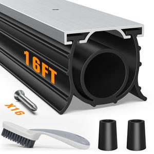 Garage Door Seals Bottom Rubber, with Aluminum Track Retainer Kit, 3-Sided Weatherproof Seal, Three Layers of Protection, Garage Door Bottom Seal 16 Ft, Easy to Install (Black)