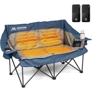 Heated Double Camping Chairs with 3 Levels Adjustable Temperature, Grey