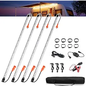 FIERYRED 12V Interior Light Bar Kit, Dimmable Camping Lights, Weatherproof IP67, Aluminum Magnetic Mount with Dimmer Switch, Portable Lights for Camping Tent Awning RV Car Trailer Boat (4 Pcs, Amber)