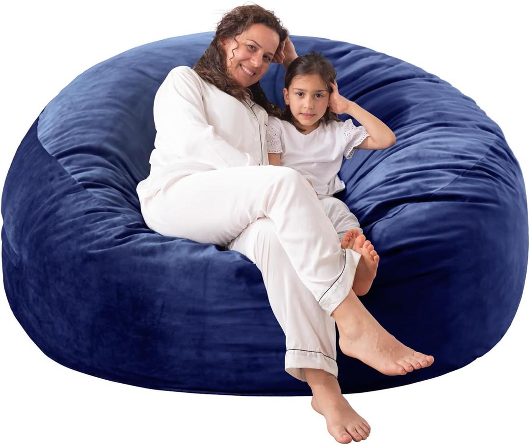 [Velvet Fabric] Large Bean Bag Chair: 4 ft Memory Foam Bean Bag Chairs for Adults with Filling,Adult/Kids Bean Bag Chair with Filler Included,Soft Faux Fur Fabric,Cobalt,4 Foot