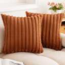 Double-Sided Faux Fur Plush Throw Pillow Covers 18x18 Set of 2 Fuzzy Striped Soft Cozy Pillowcase Luxury Decorative Pillows Square Shaggy Cushion Covers for Couch Sofa Bed, Brown