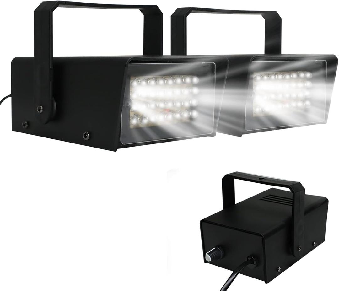 2Pack 32 LED Mini Strobe Light White Color with 32 Super Bright LED Bulbs for Halloween,Adjustable Flash Speed Control for Christmas,Clubs,Stage Light Effect, Disco,Bars,Party Lights
