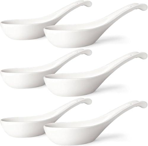Wareland Asian Soup Spoons Set of 6, Ceramic Chinese Soup Spoons 7 Inch Japanese Spoon for Ramen Pho Dumpling Miso Wonton Noodles | Long Handle Flat Bottom Deep Oval Hook Design | White Wareland Asian Soup Spoons Set of 6, Ceramic Chinese Soup Spoons 7 Inch Japanese Spoon for Ramen Pho Dumpling Miso Wonton Noodles | Long Handle Flat Bottom Deep Oval Hook Design | White