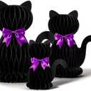 3 Pcs Halloween Cat Honeycomb Centerpieces for Tables Black Halloween Cat Paper Honeycomb Decorations for Indoor Table Witch Theme Birthday Celebration Party Favor