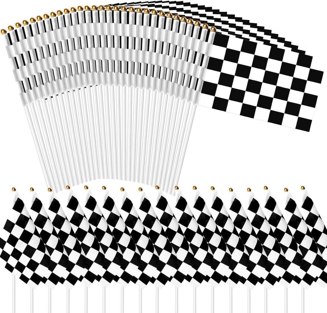 200 Pcs Small Checkered Flags Black and White Racing Flag, 5x8 Inch Handheld Flag with Child Safety Spear Top Great Children's Birthday Gift and Party Decorations Car Racing Decorations