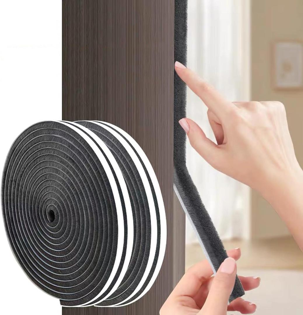 Brush Weather Stripping,0.35in x 66Ft Total, Window Insulation Seal, Door Draft Stopper, Soundproofing, Adhesive Door Seal Strip (Gray)