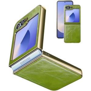 Suzii for Samsung Galaxy Z Flip 6 5G Case [PU Leather+Golden Hard PC Shell] Ultra Slim Lightweight, Stylish Durable Full Protective, Support Wireless Charging Cover for Samsung Galaxy Z Flip 6, Green set of 2