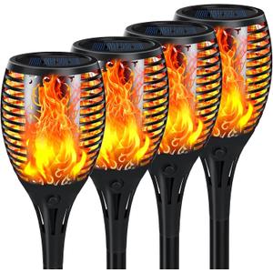 Upgraded Solar Lights Outdoor 4 Pack, Solar Torch Lights with Flickering Flame, Super Larger Size for Garden Decor, Solar Powered Outdoor Waterproof Solar Garden Lights for Pathway Patio Yard