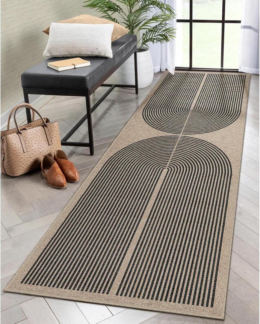 Lahome Modern Rainbow 2x8 Runner Rug, Washable Hallway Kitchen Runner Rugs with Rubber Backing Farmhouse Indoor Outdoor Carpet, Contemporary Non Slip Carpet for Entry Bedroom Porch (Nature/Black Rainbow)