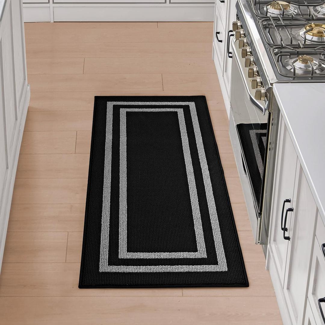 Nautica – Runner Rug | Indoor Runners for Hallways and Entry Rugs| Non-Slip and Non-Skid Entry and Kitchen Door Mat| Machine Washable Entryway Carpet Rugs |2'2" x 6'| Double Border Black