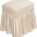 NICEEC Spandex Stretch Vanity Bench Cover with Skirt Removable Super Soft Rectangle Bench Slipcover Washable Bench Cushion Seat Covers for Living Room Bedroom Kitchen(Beige) (Small)