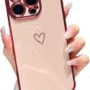 ZTOFERA Designed for iPhone 16 Pro Max Case 6.9 inch,Cute Plating Edge Love Hearts Pattern with Camera Lens Protection Phone Cover for Girls Women,Pink