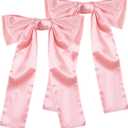 Pink Bow Birthday Party Decorations, 2 Pack Big Pink Bows 18 x 33 Inches Coquette Party Background, Large Satin Ribbon Bow Hanging Decor for Bachelorette Baby Shower Bridal Shower Wedding (Pink)