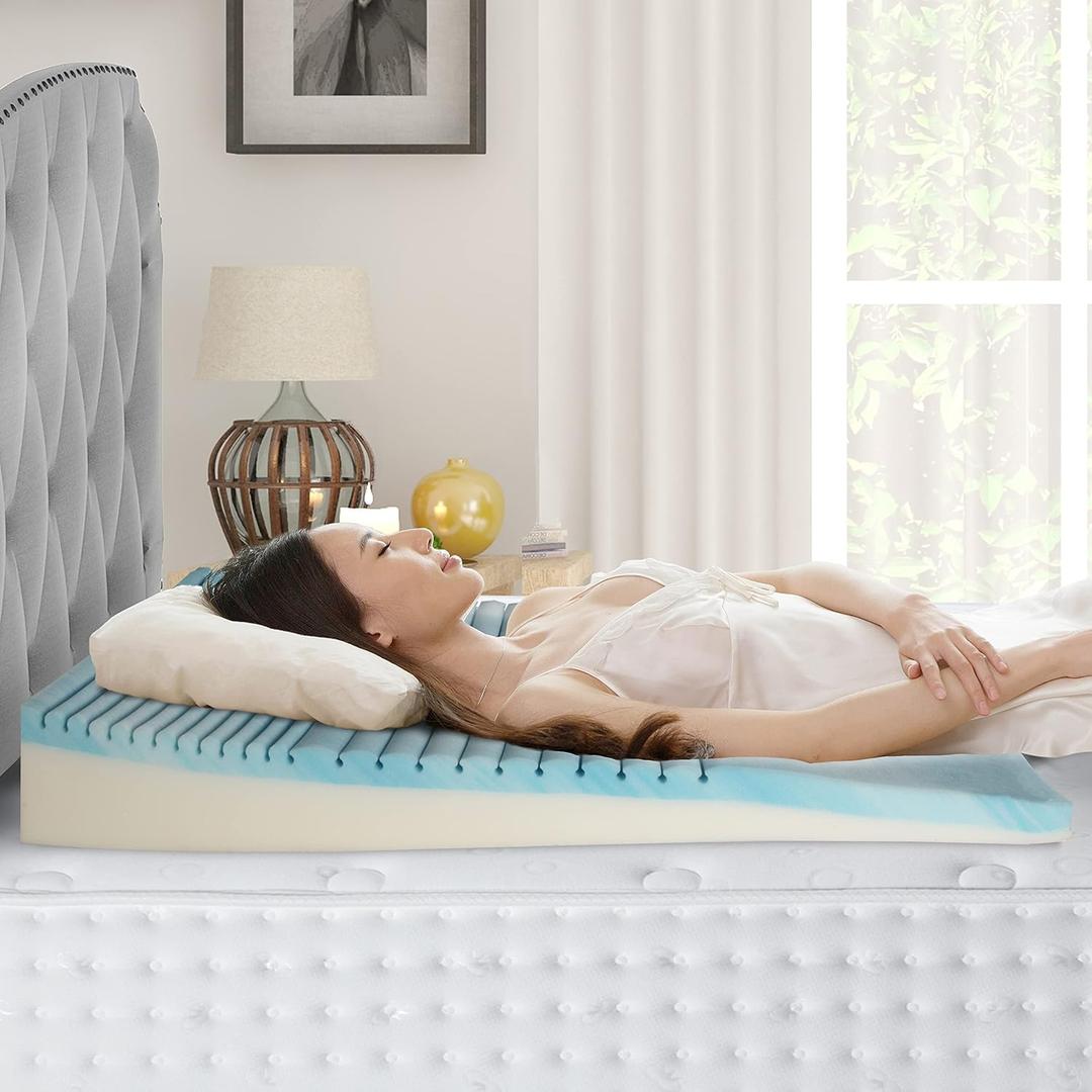 Boyd Sleep Gel Cooling Memory Foam Wedge Pillow Dual Foam Bed Wedge, 4" Incline, GelLux Ventilation, Acid Reflux & Snoring Relief, 43" x 29" x 6", Supportive Body Pillow for Sleeping