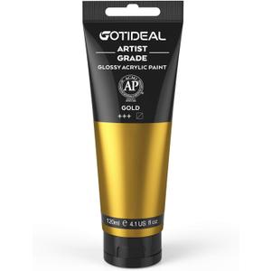 GOTIDEAL Acrylic Paint Metallic Gold 24K Tubes(120ml, 4.1 oz) Non Toxic Non Fading,Rich Pigments for Painters, Adults & Kids, Ideal for Canvas Wood Clay Fabric Ceramic Craft Supplies (Gold)