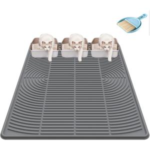 Cat Litter Mat XL 47 x 35, Extra Large Silicone Litter Box Mat, Waterproof Litter Trapping Mat for Cats, Washable Non-Slip Cat Litter Mat Large, Easy Clean Pet Mat with Mini Broom & Dustpan