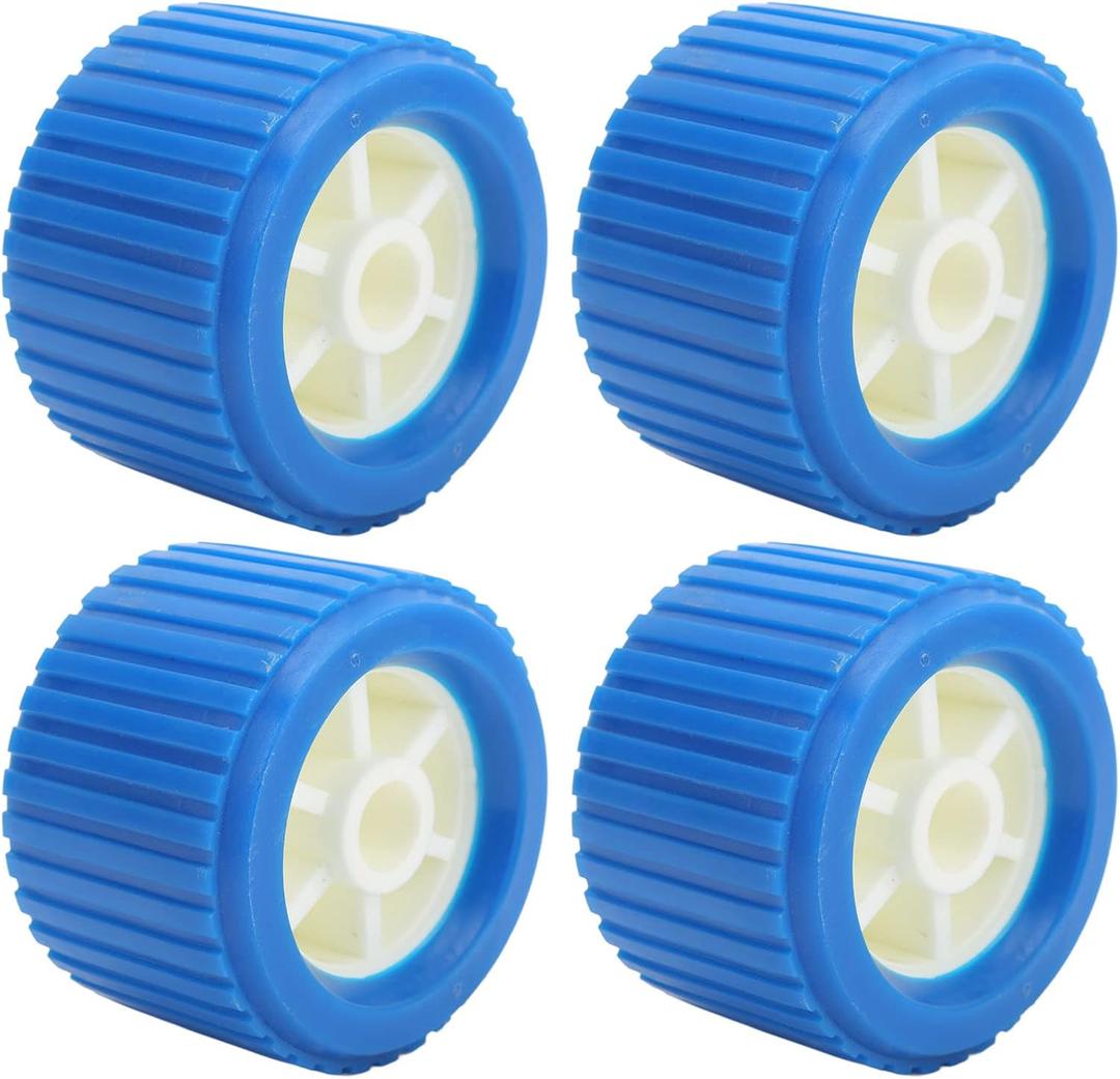 3in Wide Ribbed Wobble Roller 4PCS Marine Ribbed Wobble Roller 108x75x19mm Blue PP High Temp Resistant Replacement for Boat Marine Yacht Trailer