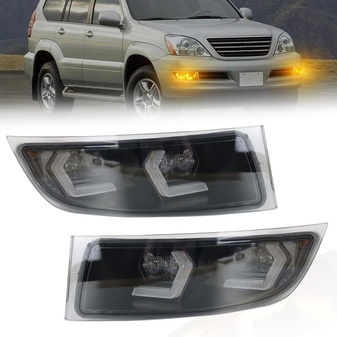 Switchback White & Amber LED Front Bumper Fog Light DRL Amber Sequential Turn Signal Light Feature Compatible with Lexus GX470 2003-2009,Replace OEM Fog Light,81211-60160, 81221-60080