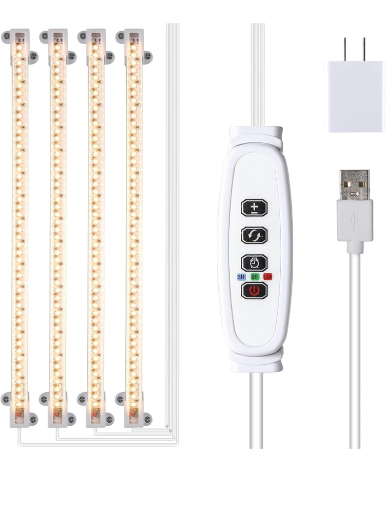 RWNTAO LED Plant Growing lamp, 3500K Full Spectrum Grow Light Strips for Indoor Plants with 3/9/12H Timer & 10 Dimmable Levels, Led Growth Light for Green House Hydroponics Succulent 13In 4Head