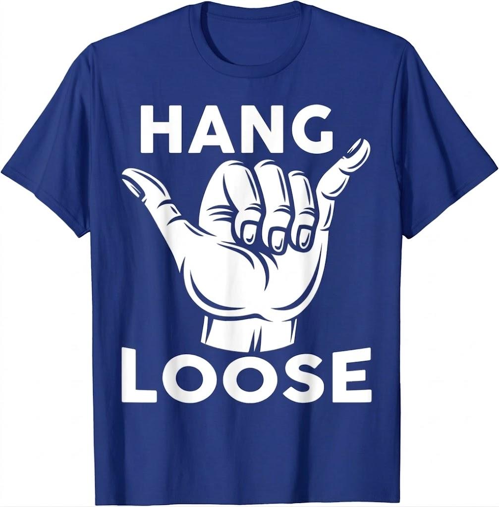 Hang Loose, Hawaii Pineapple Tiki Hawaiian T-Shirt (Blue, M)