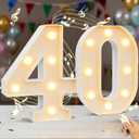 Marquee Numbers Lights Sign with Birthday Music, LED Decorative Light up Number 40 with Remote for Party Anniversary Decorations Wedding Christmas Home Decor, Battery Operated, White Plastic