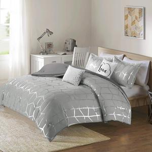 Raina Comforter Set Full/Queen/Grey/Silver