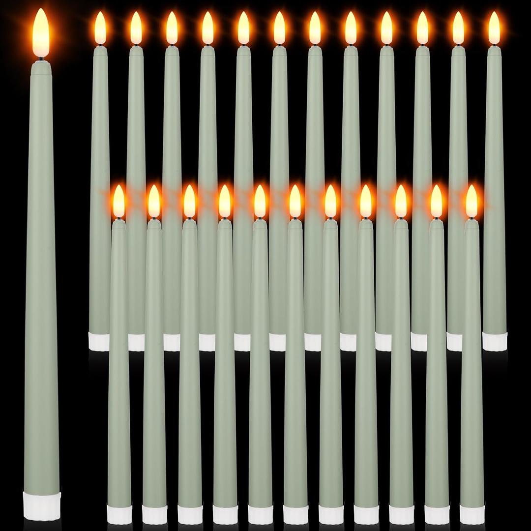 Macarrie 24 Packs Flameless Taper Candles Battery Operated Fake 11 Inch Long Candlelight LED Flameless Candlesticks Flickering Tapered for Christmas Church Prayer New Year Wedding (Light Green)