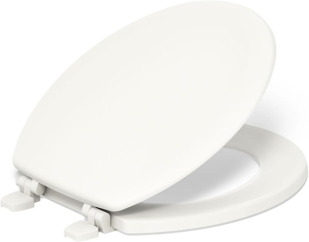KOHLER 4648-96 Stonewood Toilet Seat Round, Wood Seat, Compatible with Standard Round Toilets, Lid with Color-Matched Plastic Hinges, Biscuit