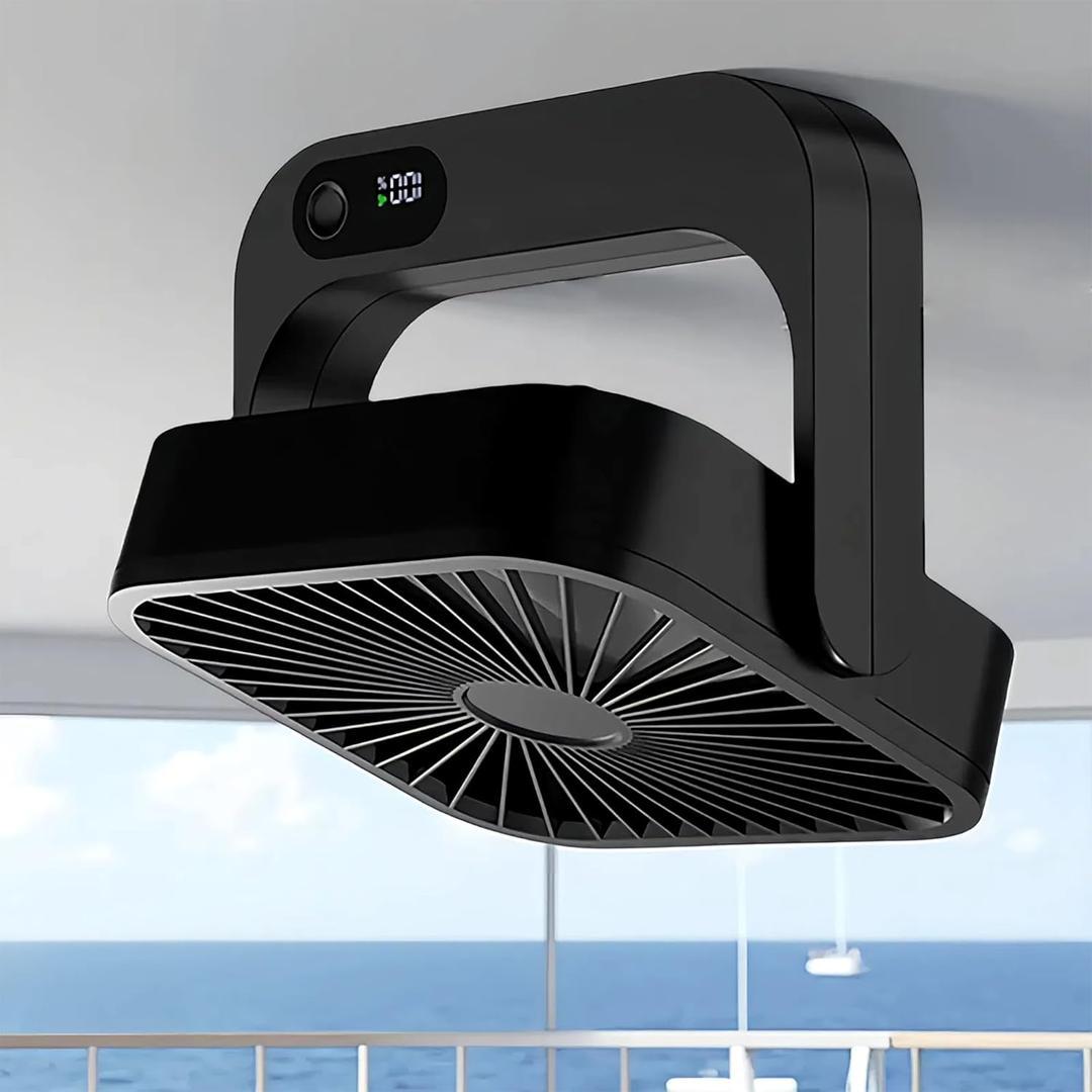 Magnetic Cruise Ship Approved Fan, 5000mAh Battery Operated Portable Fan with 5 Speeds, Magnetically Sticks on Cabin Ceilings and Walls, Cruise Essentials 2025 - Black