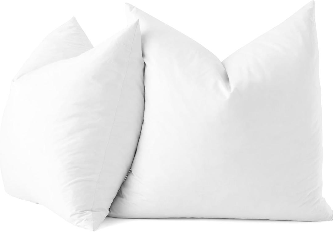 22x22 Feather Down Throw Pillow Inserts 100% Cotton Made in USA | Set of 2, Breathable Cotton Cover, Fluffy Feather Down Fill, for Sectional, Big Sofa, Bed Accent, Living Room