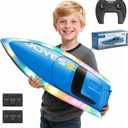 4DRC S7 RC Boat for Adults & Kids, High-Speed at 30KMH with 7 Mode LED Lights, Remote Control Boat for Pools and Lakes, 2 Rechargeable Batteries, Ideal Water Play Toy Gift for Boys & Girls (Blue)