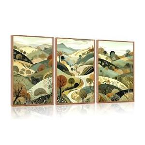 Aurlan Abstract Mountain Landscape Wall Art Set(16”x24”), 3 Pieces Green Forest Nature Framed Canvas Artwork, Large Boho Minimalist Watercolor Scenery Wall Decor for Office Bedroom Living Room