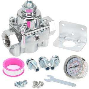 12-804 Adjustable Fuel Pressure Regulator with Gauge, Compatible with Holley and Edelbrock Carburetors, 1-4 PSI, 3/8" NPT, 1-in 2-Out