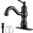 Oil Rubbed Bronze Bathroom Faucet GGStudy Bathroom Vanity Faucet Single Handle One Hole Bathroom Sink Faucet Basin Mixer Tap Matching Pop Up Drain with Overflow (Short)