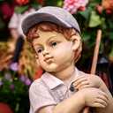 Solar Boy Statue, Boy Garden Statues with Solar Lantern for Garden, Patio, Lawn, Yard, Housewarming, Hand-Painted Sculpted Figure, 17.5”H