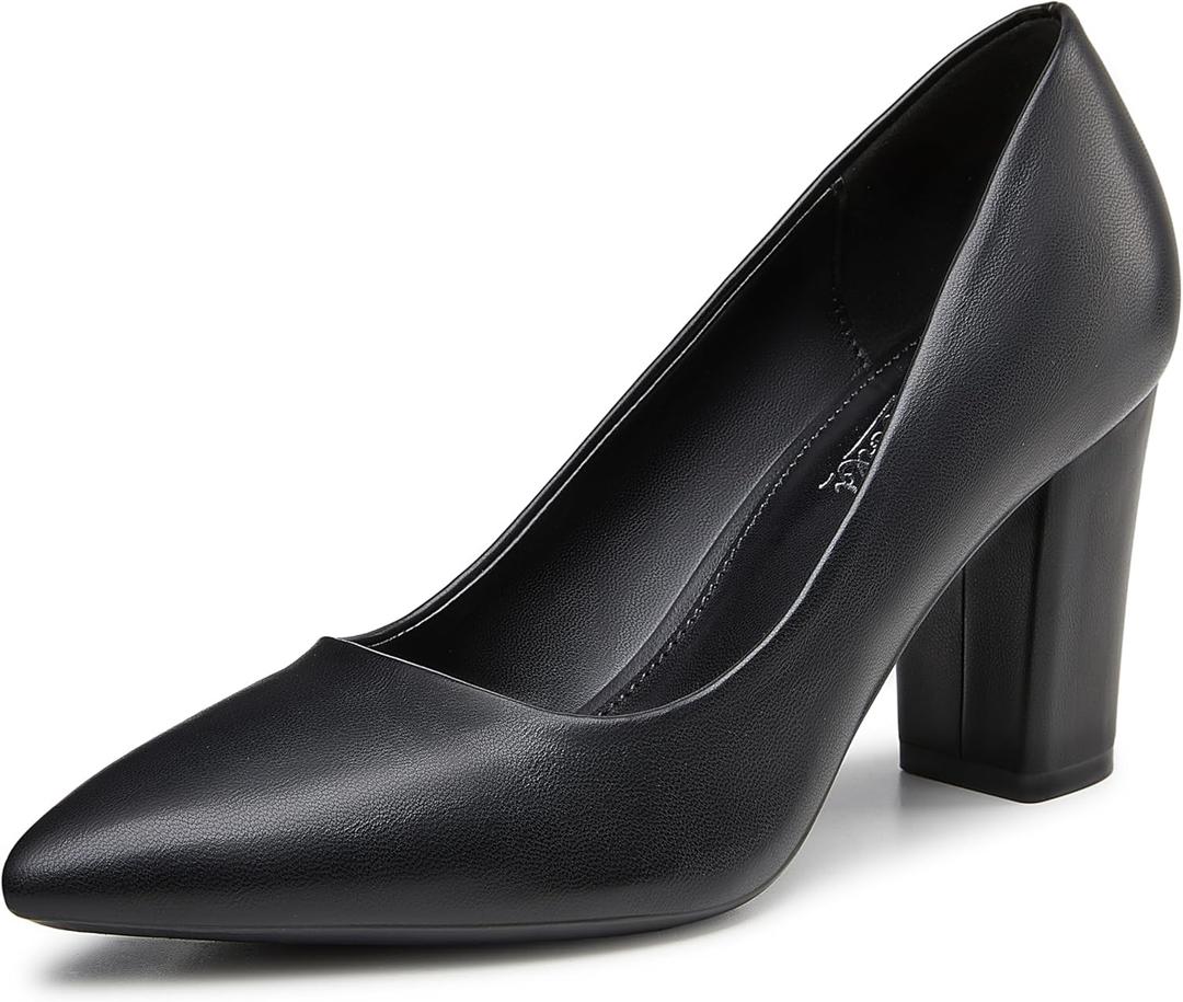 Heel The World Women's High Chunky Block Closed Toe Heels,Slip On Pointed Toe Work Dress Office Wedding Party Pumps Shoes (8)