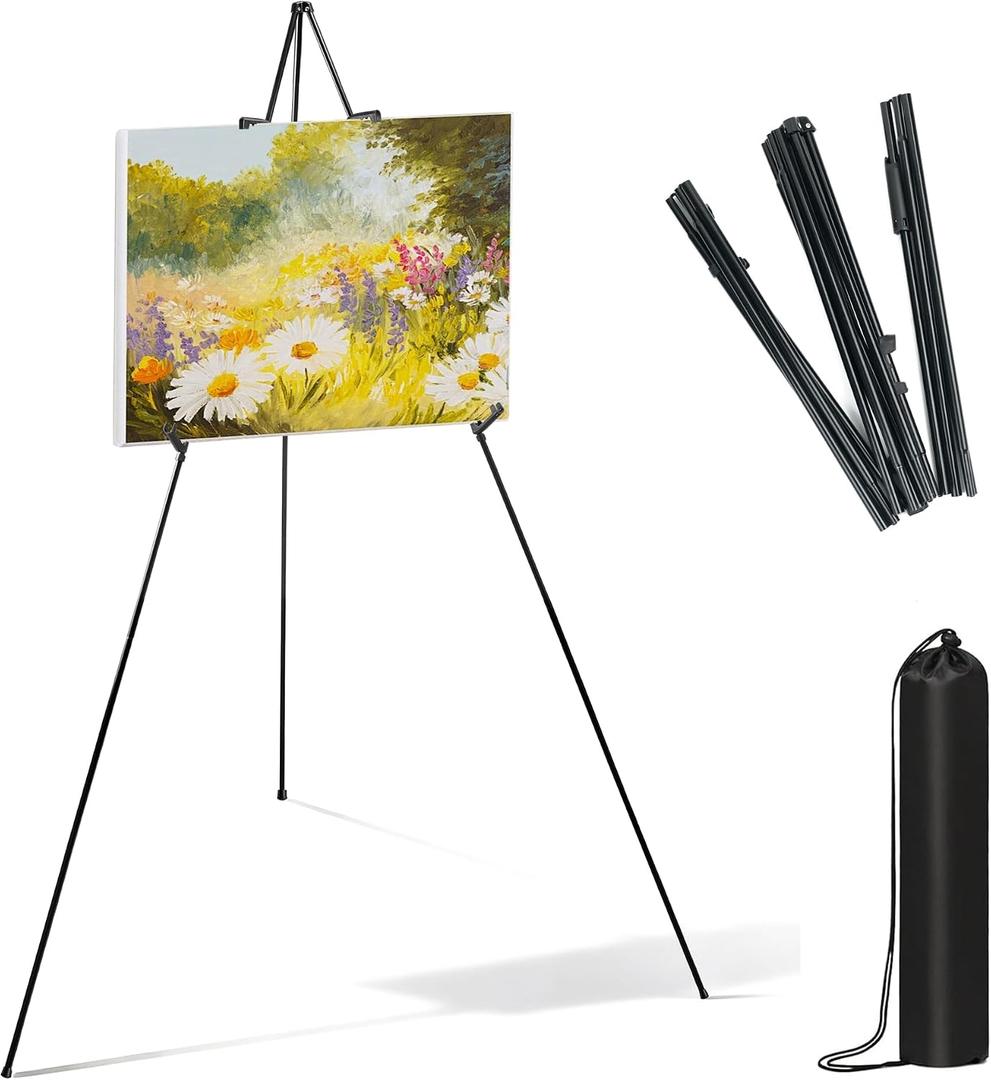 66.5" High Easel Stand for Wedding Sign, Lightweight Metal Portable Art Easel with Carry Bag for Graduation Party Welcome Sign Outdoor Sketching, Painting & Poster, Black