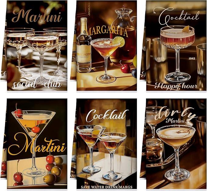 Boyiee 6 Sets Espresso Martini Kitchen Towels Cocktail Alcohol Bar Dish Hand Towels Tea Drying Absorbent Espresso Martini Gifts for Lovers Bachelorette Birthday Party Decoration Housewarming Gifts