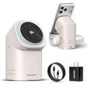 3 in 1 Wireless Charging Station for iPhone 17/16/15/14/13/12 Pro Max, Qi 2 Certified 15W Fast Charging Magnetic Charger Stand for Magsafe Phone, AirPods, Smart Watch (Desert Color)