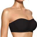 OEAK Women's Strapless Bras Push Up Bandeau Bra Non Slip Wireless Supportive Padded Bras Seamless Comfortable Tube Bra, Black, Large
