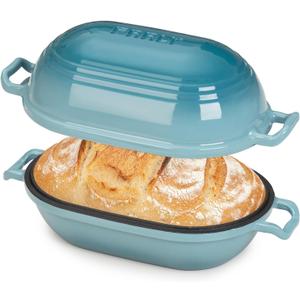 Enameled Cast Iron Dutch Oven for Sourdough Bread Baking,9 x 5-4/5 Inch Oval Cast Iron Bread Pan with Lid,Dutch Oven for Homemade Sourdough Baking,2.8QT Meatloaf Pan,Oven Safe (Ocean Blue)