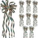 SY Super Bang 8 Pcs Green/Gold Velvet Christmas Bows for Christmas Tree Decorations Door Wreath Garland Bow Ornaments, for Gift Wrapping Wedding Home Holiday Party Decor.