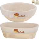 Banneton Bread Proofing Basket, Proofing Basket for Sourdough Bread Baking, Indonesian Rattan Bread Bowl Sourdough bread Baking Supplies with Linen Liner (9" Round + 10" Oval)