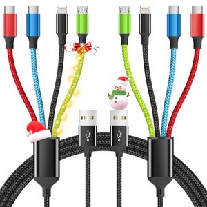 Travel Essentials Multi Charging Cable [2Pack 5FT], Car Accessories 4 in 1 Charging Cords, USB Cable Phone Charger with IP/Type C/Type C/Micro, Compatible with Most Phones/Tablets and More (Black_Red_Blue_Green)