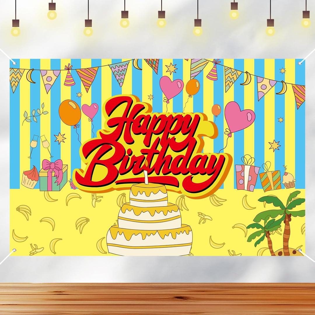 Happy Birthday Backdrop, Colorful Cartoon Banner Backdrop Cake Balloon Gifts Banner Photography Background Theme Party Supplies for Birthday Decorations