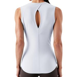 Women's Open Back Workout Tops - Sleeveless Yoga Tank Tops for Women, Moisture-Wicking Athletic Shirts for Running (White, L)