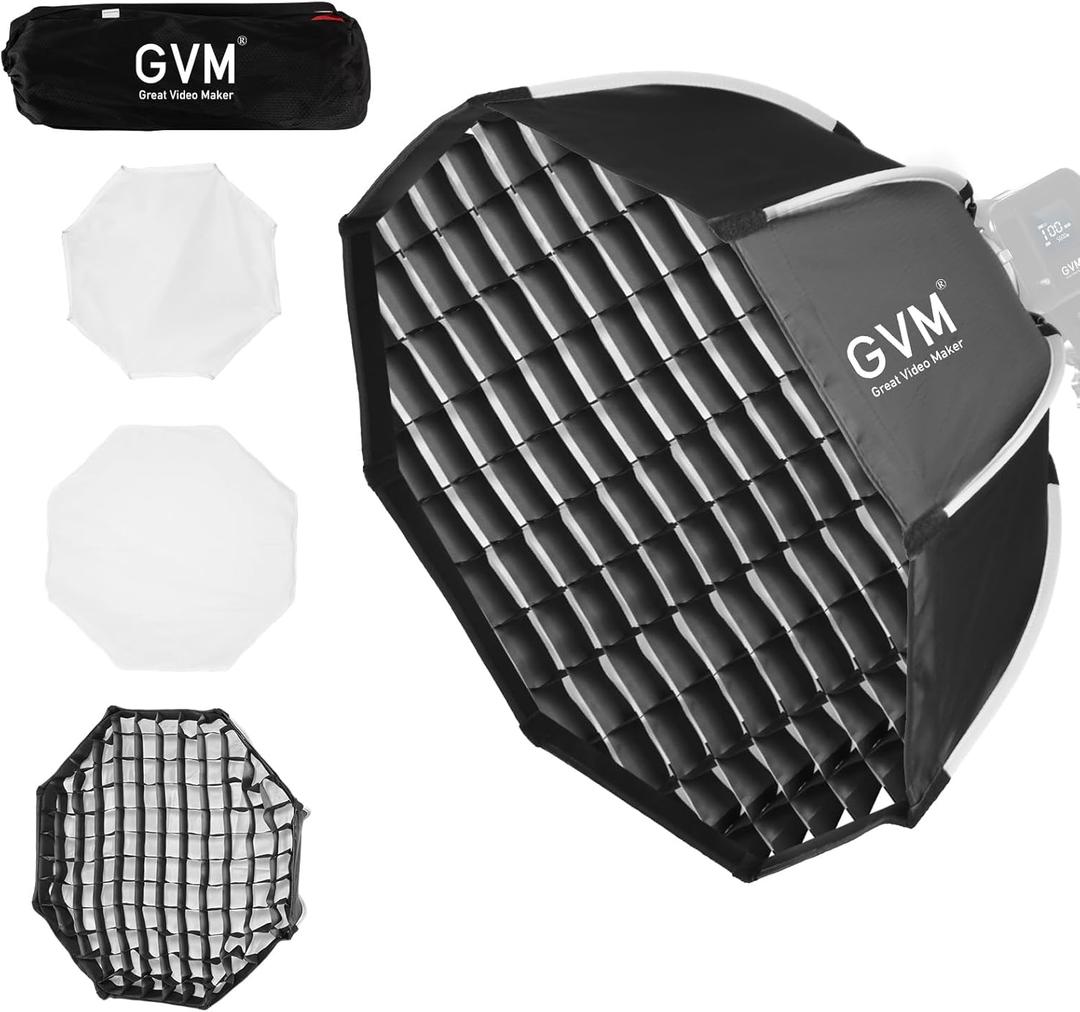 GVM 24.6in Softbox Soft Light Bowens Mount, 65cm Quick Release Softbox & Honeycomb Grid Compatible with GVM P80S/ SD80D/G100W/PR150R/PRO-SD200B/PRO-SD300B Video Light and Other Brand Video Lights