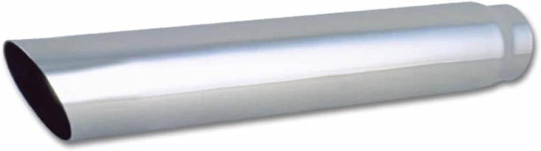 Vibrant Performance Exhaust Tip, Weld-On, 3 in Inlet, 4 in Round Outlet, 20 in Long, Single Wall, Cut Edge, Angled Cut, Stainless, Polished, Each