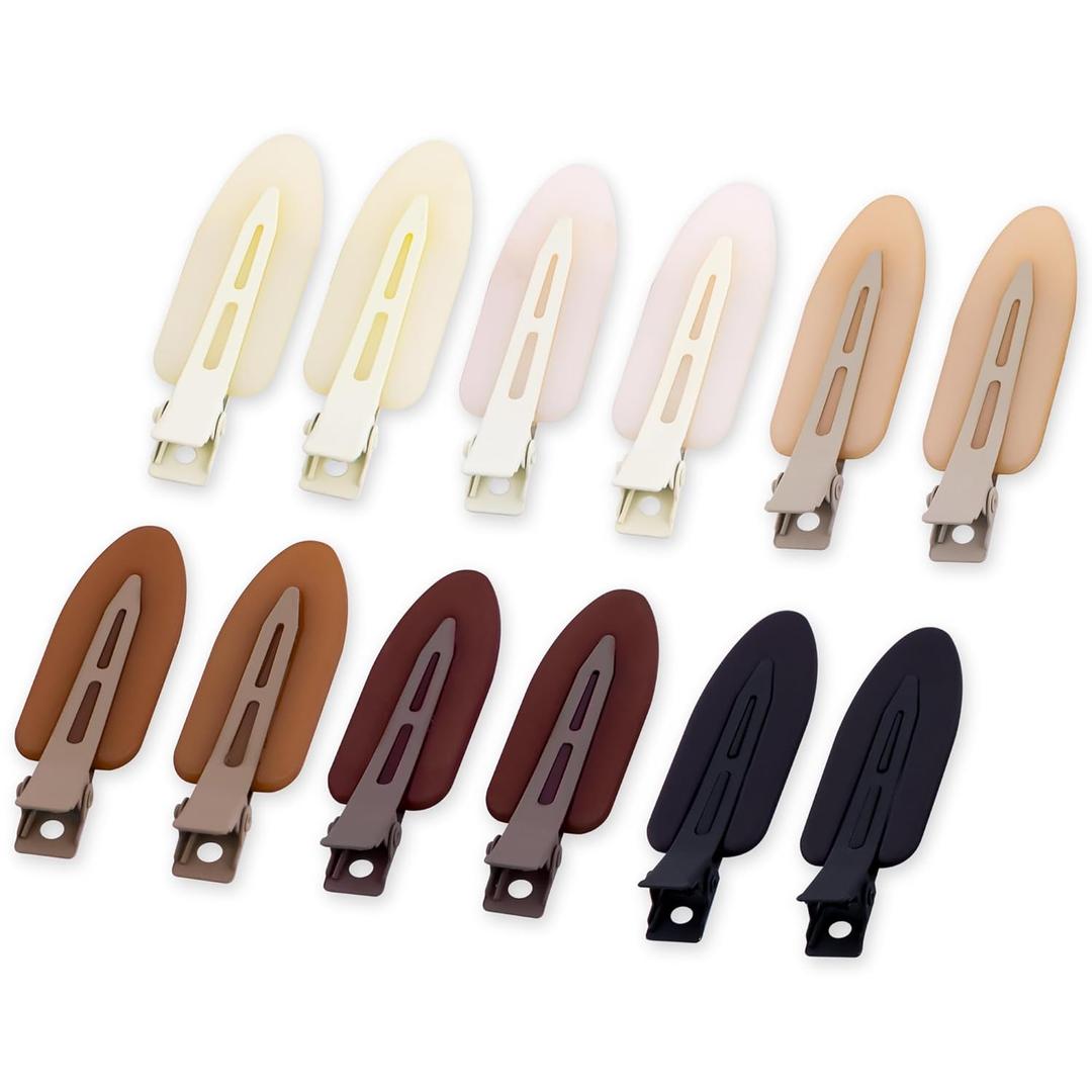 No Crease Creaseless No Bend Hair Clips For Styling Non Slip Flat Clips For Makeup Hair Accessories For Women,Black Brown Beige,12 PCS